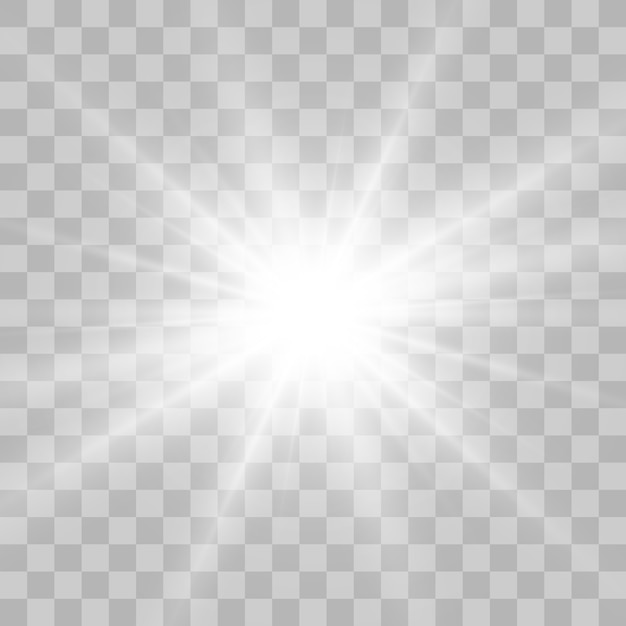 Flashes of lights on a transparent background. Bright rays of light and glowing lines.