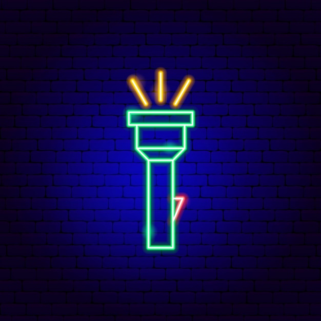 Flashlight Neon Sign. Vector Illustration of Camping Promotion.