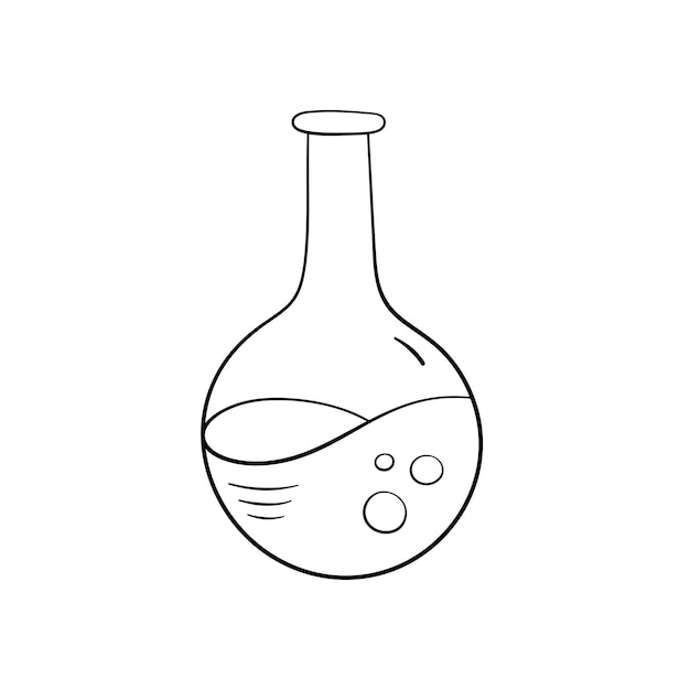 Flask icon in doodle style vector illustration Chemistry laboratory tube for study