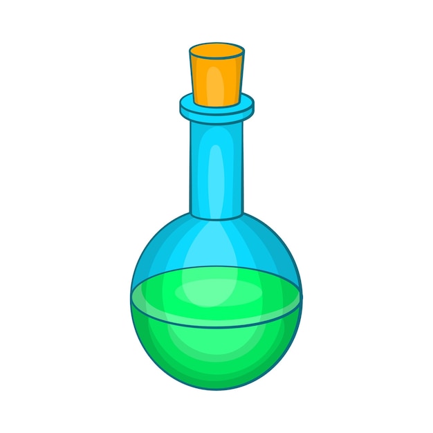 Flask with green potion icon in cartoon style on a white background