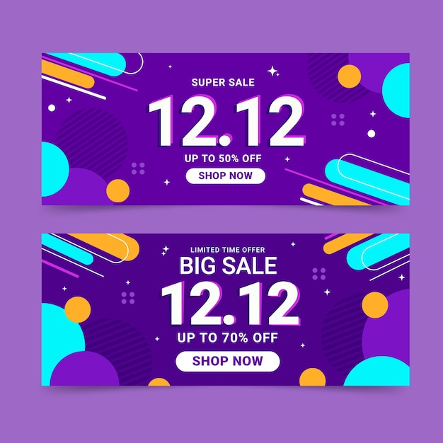 Flat 12.12 sale horizontal banners set