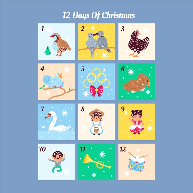 Flat 12 days of christmas illustration