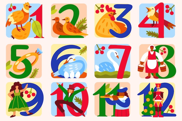 Flat 12 days of christmas illustration