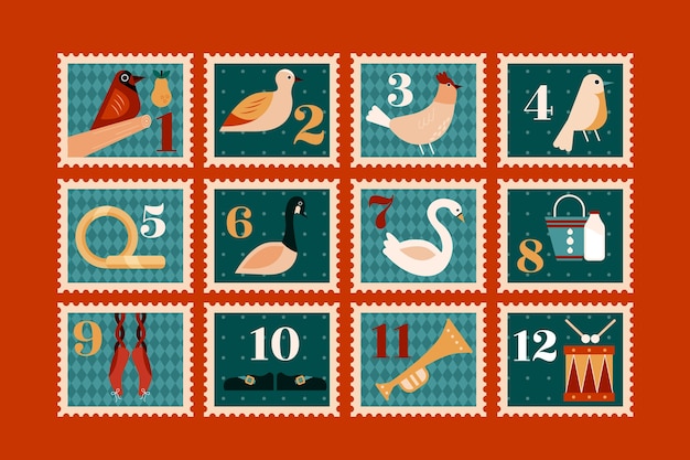 Flat 12 days of christmas illustration