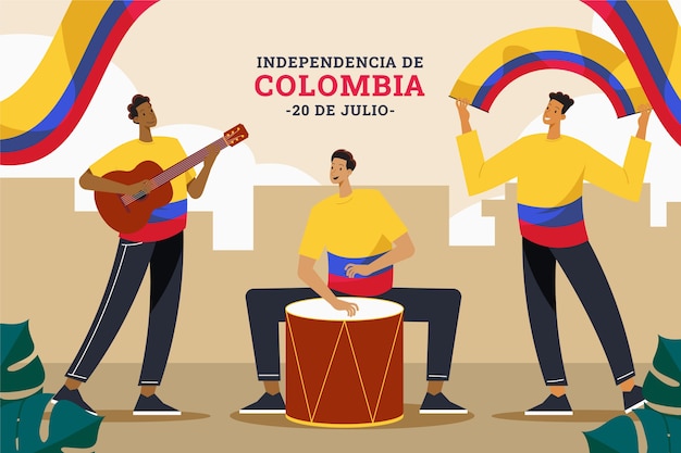 Flat 20 de julio illustration with band performing music