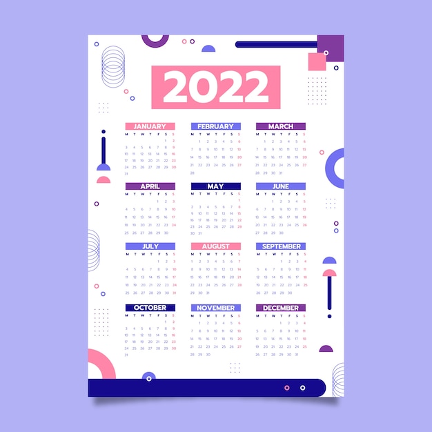 Flat 2022 calendar template