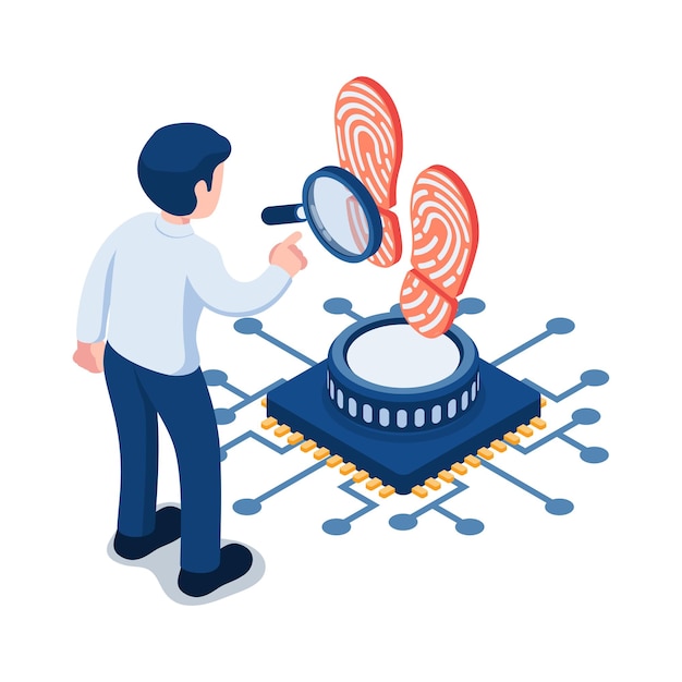 Flat 3d Isometric Businessman Analyze Digital Footprint Digital Footprint Concept