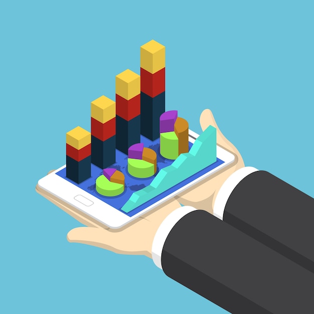 Flat 3d Isometric Businessman Hands Holding Tablet