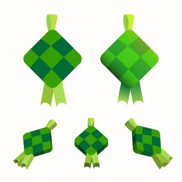 Flat and 3d style ramadan islamic asian traditional food ketupat element icon set