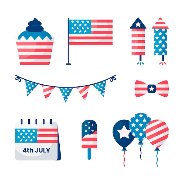 Flat 4th of july elements collection