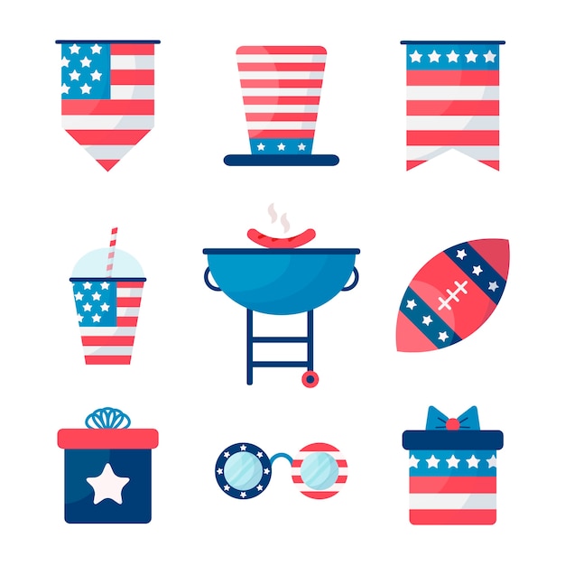 Flat 4th of july elements collection