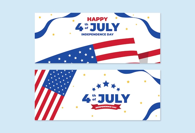 Flat 4th of july horizontal banner template with american flag