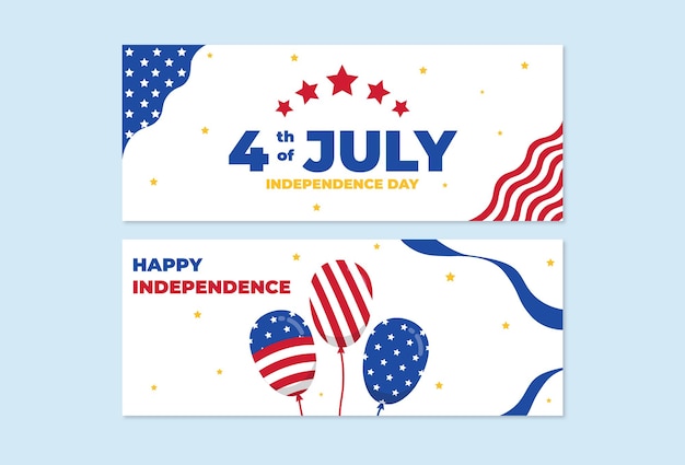 Flat 4th of july horizontal banner template with american flag