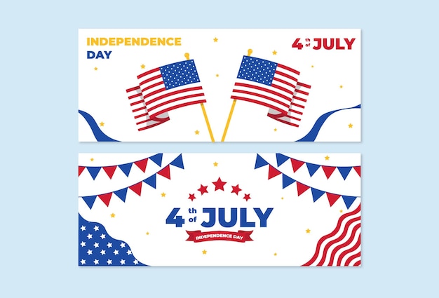 Flat 4th of july horizontal banner template with american flag