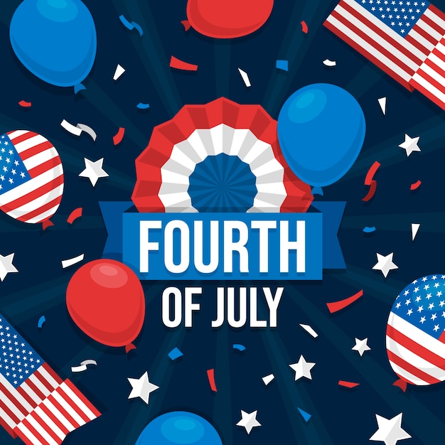 Flat 4th of july illustration with balloons