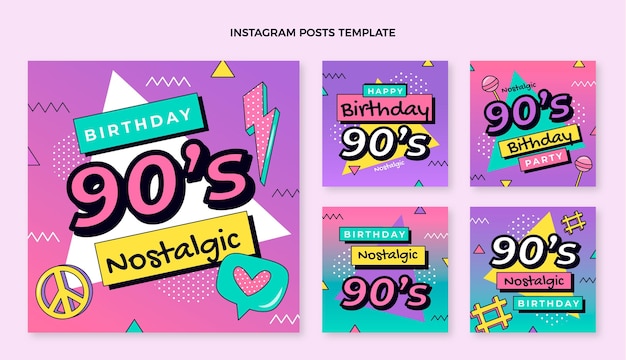 Flat 90s nostalgic birthday instagram post