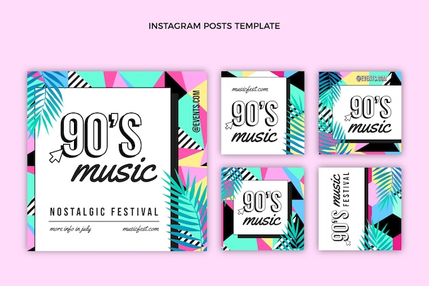 Flat 90s nostalgic music festival instagram posts