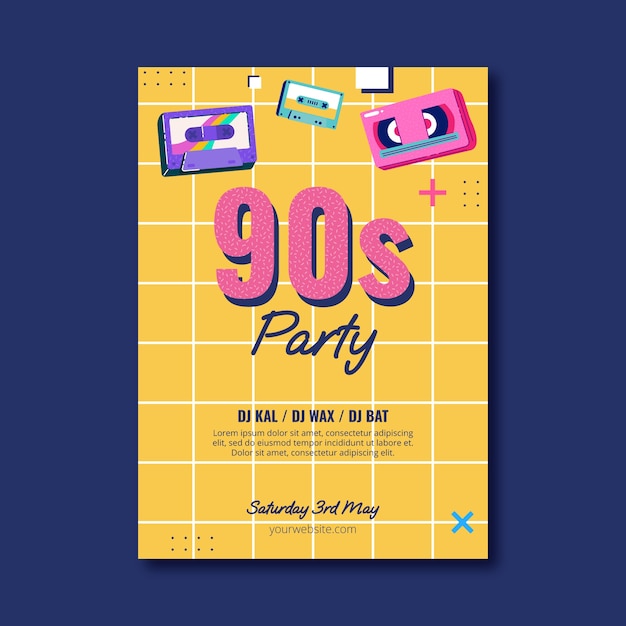 Flat 90s party vertical poster template