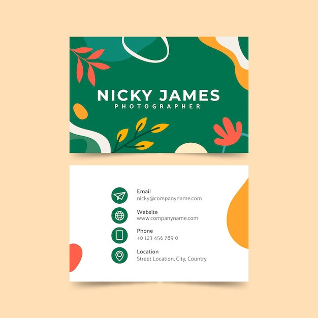 Flat abstract double-sided horizontal business card template