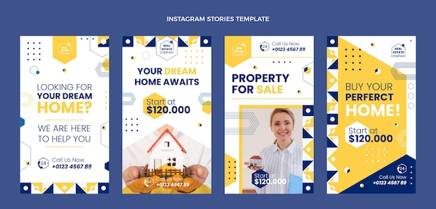 Flat abstract geometric real estate instagram stories