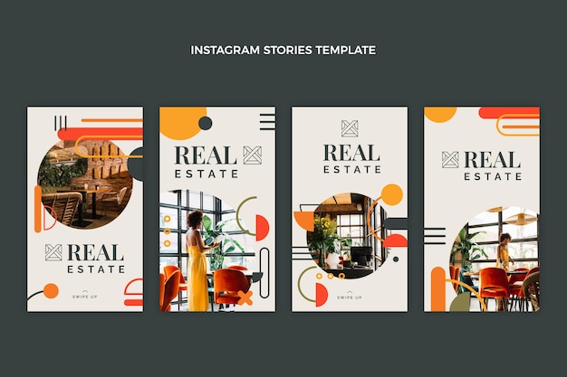 Flat abstract geometric real estate instagram stories