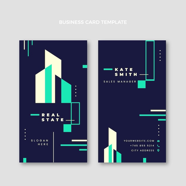 Flat abstract geometric real estate vertical  business card