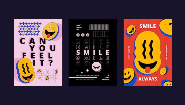 Flat acid emoji poster template