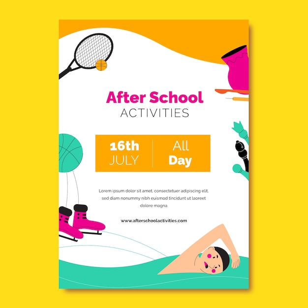 Flat after-school activities for children vertical poster template