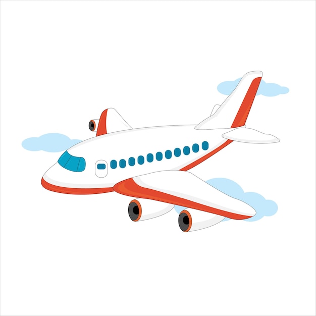 Flat airplane illustration view of a flying aircraft