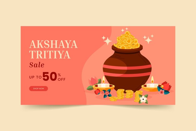 Flat akshaya tritiya sale horizontal banner template