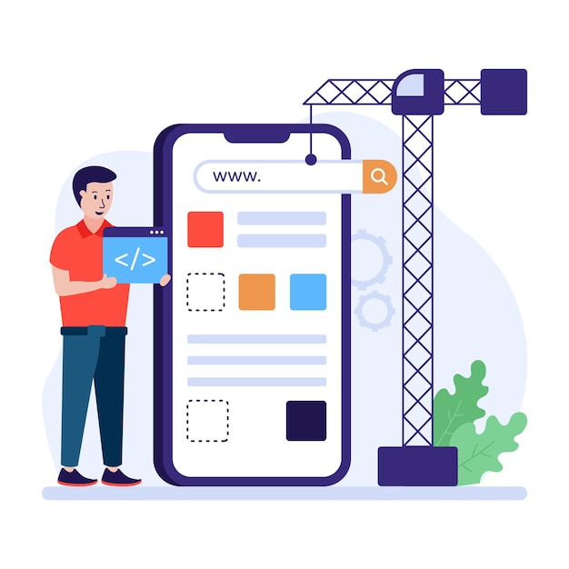 Flat app development illustration app coding and app building concept