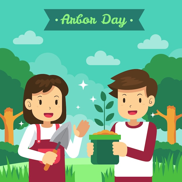 Flat arbor day illustration