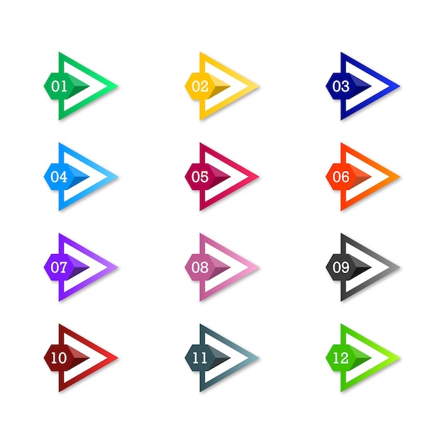 Vector flat arrow colorful bullet point collection