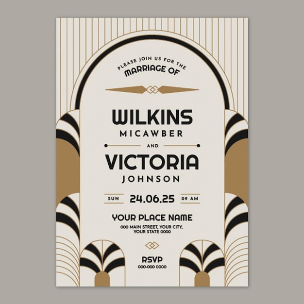 Flat Art Deco  Modern Wedding Invitation Template