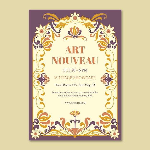 Flat art nouveau vertical poster template