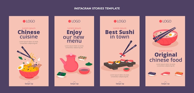 Flat asian cuisines instagram stories collection