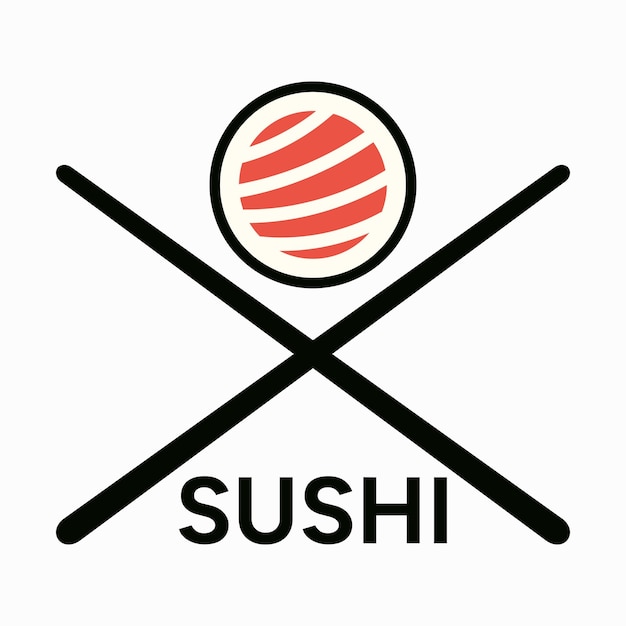 Flat Asian Food. Sushi and Chopsticks logo vector template