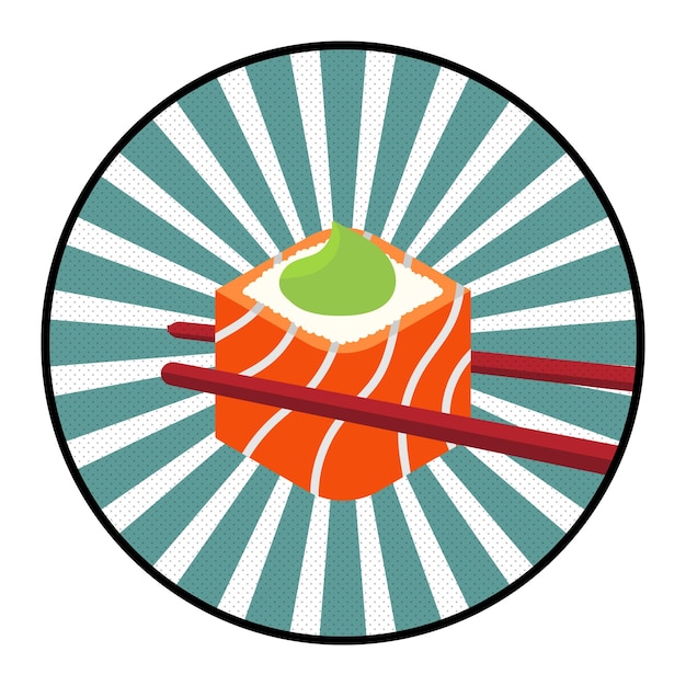 Flat Asian Food. Sushi and Red Chopsticks logo icon vector illustration