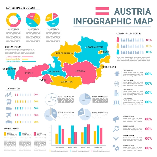 Flat austria map infographic