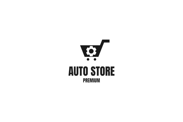 Flat auto shop with trolley gear logo design icon vector illustration