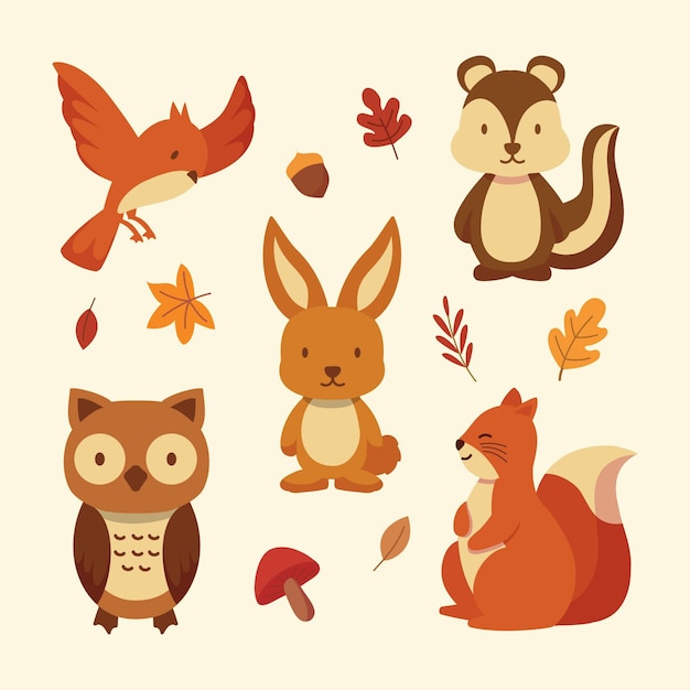 Flat autumn animals collection