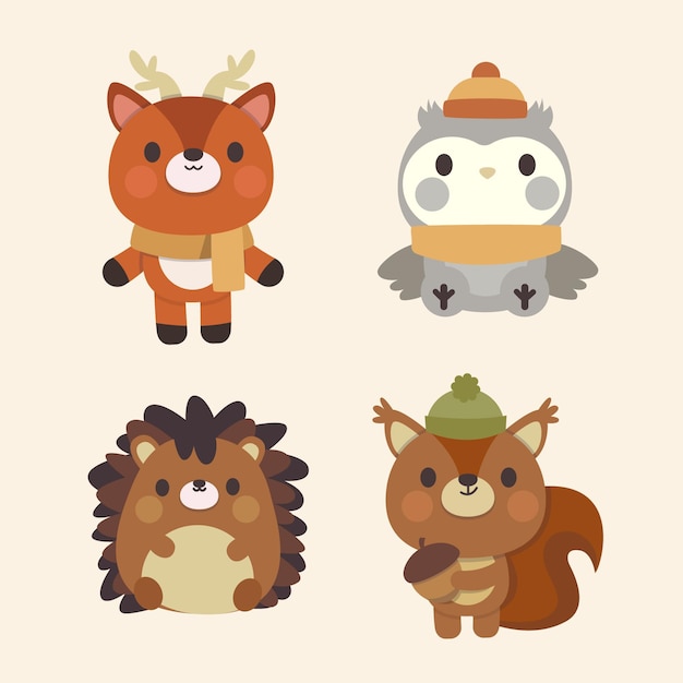 Flat autumn animals collection