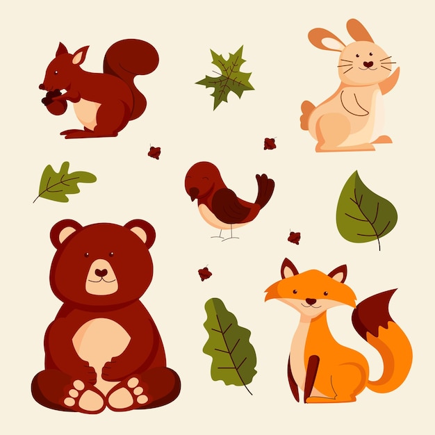 Flat autumn animals collection