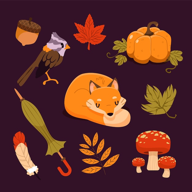 Flat autumn celebration elements collection