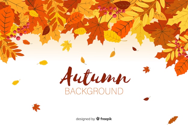 Flat autumn forest leaves background