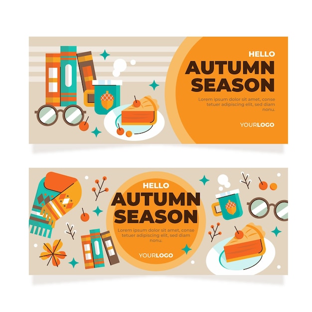 Flat autumn horizontal banners set