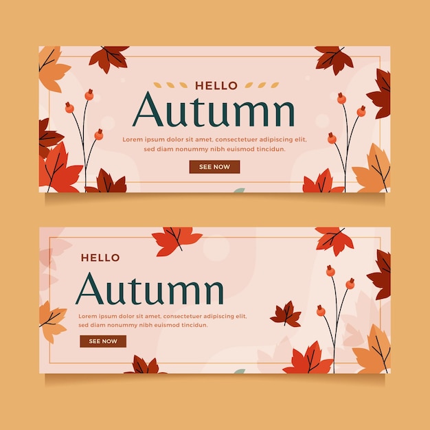 Flat autumn horizontal banners set