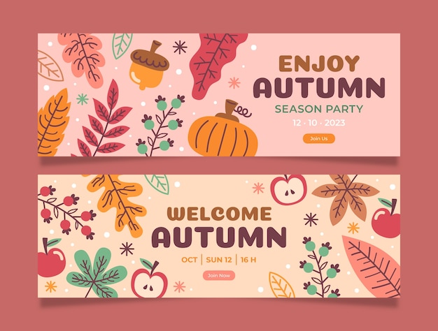 Flat autumn horizontal banners set