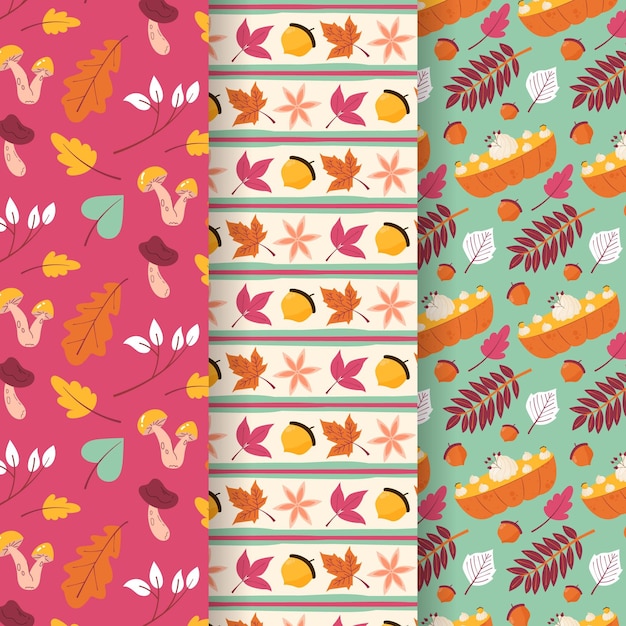 Flat autumn patterns collection