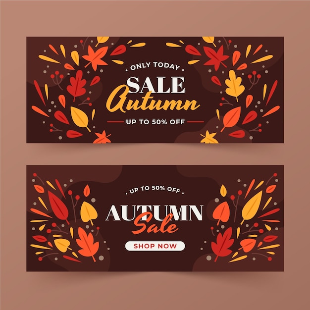 Flat autumn sale banners set